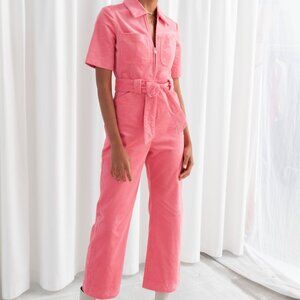 Los Angeles Ateliers & Other Stories Salmon Pink Corduroy Coverall Jumpsuit